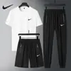 Traje Deportivo Casual de Seda de Hielo para Hombre, Nuevo Estilo de Verano, Camiseta Fina de Manga Corta, Pantalones Cortos, Conjunto de Tres Piezas de Secado Rápido para Correr