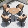Mesa y silla de patio exterior Terraza Villa silla de ratán simple Ocio Jardín hierro Ratán tejido plástico madera placa de roca mesa de comedor con sombrilla
