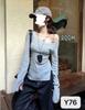 Top de punto asimétrico sin hombros para mujer, nuevo estilo de otoño, corte ajustado, manga larga, top de moda, comercio exterior transfronterizo