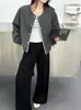 Jaqueta Casual de Cor Contrastante com Design Estilo Coreano para Mulheres 2025 Nova Outono Caimento Solto Emagrecedor Versátil Gola Redonda Jaqueta Top