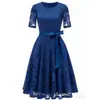 Vestido Formal de Moda Nueva Primavera/Verano Europeo y Americano Encaje Adelgazante Temperamento Vestido con Lazo Fuente