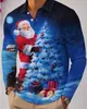 Estampa Digital 3D Papai Noel de Natal Árvore de Natal Masculina Clássica Gola Lapela Casual Confortável Manga Longa POLO