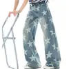 Pantalones de mezclilla de estilo retro americano con estampado integral de estrellas, diseño nuevo para primavera y otoño, pantalones holgados de pierna recta ancha