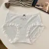 Calcinha de Renda Inglesa Estampada Doce e Simples com Borda de Laço Respirável Macia Cintura Média Cobre o Quadril Amiga da Pele e Altamente Elástica