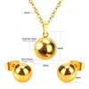 Collar de Bolas Redondas Esmeriladas de Acero de Venta Caliente Transfronteriza Set de Joyería de Acero Inoxidable con Colgante Redondo de Perlas para Moda Femenina