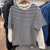 Camiseta de Verano 2023 para Hombre y Mujer, Holgada, de Rayas, Manga Tres Cuartos 455414 457930 457931