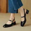 Sandálias Femininas Profissionais Simples de Bico Fechado com Fivela Estilo Novo, Sandálias Vazadas na Parte Traseira, Sapatos de Salto Médio Grosso, Tamanhos 31-43, Comércio Exterior