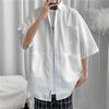 Camisa de trabajo estilo japonés con múltiples bolsillos para hombre, manga corta, verano, fina, color liso, camisa de marca de moda, ins, versátil, abrigo de manga media, T