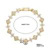 Nuevo brazalete de cuatro hojas de pétalos coloridos transfronterizo con incrustaciones de cobre y circonita, joyería de moda, única, versátil, de alta gama y simple