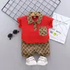 Polo Informal de Manga Corta Estilo Coreano para Niños, Conjunto de Dos Piezas con Cuello Camisero de Manga Corta + Pantalones Cortos para Niños, Ropa para Niños Venta al por Mayor Transfronteriza