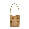 Moda Transfronteriza Estilo Ins Casual Calado Tejido Piel Suave Bolso Cesta Versátil para Viajes Diarios Bolso Cubo de Hombro Debajo del Brazo