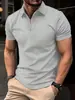 2026 Amazon Transfronterizo Verano Nuevo Camisa Polo para Hombre Waffle Color Sólido Manga Corta Cremallera Camiseta Top