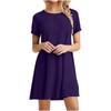 Roupas Femininas Transfronteiriças Europeias e Americanas Amazon Manga Curta Tamanho Grande Cor Sólida Gola Redonda Vestido Longo Camiseta para Mulheres com Design de Cor Contrastante para o Trabalho