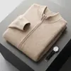 Suéter cárdigan de lana 100% pura, grueso, con cremallera y cuello medio alto, cárdigan suelto casual talla grande, tejido de punto, prenda de abrigo