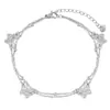 Tobillera de Mariposa de Doble Capa Fresca Estilo Coreano Estilo Ins para Mujer, Personalizada y Sencilla, Cadena para el Pie Dorada de Acero de Titanio Abierta para el Verano