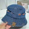 Sombrero de Pescador de Mezclilla Lavada Rota de Diseñador Nicho para Niños Primavera y Verano Casual Combinable Rostro Pequeño Visera Sombrero Cubo