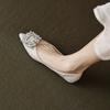 Zapatos Weiwei Girl 889-1 con punta puntiaguda, planos, de boca baja, estilo nocturno, con diamantes de imitación y suela suave, talla grande.
