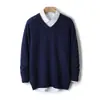 Baicai Rong Otoño/Invierno Nuevo Suéter 100% Lana Pura para Hombre Cuello en V Manga Larga Pulóver de Punto Top Base