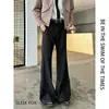Calça de terno casual limpa para Outono e Inverno, cintura elástica preta, caimento solto, micro flare, boca de sino banana, arrasta no chão