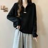 Suéter de Tricô Preto para Outono e Inverno, Caimento Solto, Estilo Coreano, Tamanho Grande, Versátil, Estiloso, Manga Longa, Gola Meia-Alta, Decote V A7634