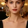 Aretes de borla con cascabel estilo indio transfronterizos, Aretes vintage estilo étnico bohemio con incrustaciones de pedrería