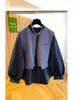 Chaleco de traje de alta gama estilo europeo con diseño de camisa de dos piezas falsas, nuevo top largo holgado y moderno de manga larga para mujer