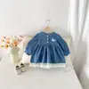 Vestido de Otoño para Bebé Niña Vestido Princesa Lolita Estilo Coreano Súper Elegante Vestido de Mezclilla Ropa para Salir de Bebé Ropa de Otoño