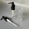 Botella de plástico transparente PET cuadrada de 60 ml con 24 dientes, tipo press, para aceite esencial, botella de bomba de loción portátil, botella para aceite desmaquillante