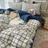Lindo Gato de Piel Negra Gato Crema Puff Gasa Juego de Cuatro Piezas Borde de Concha Estilo Ins Dibujos Animados Amigable con la Piel Funda Nórdica Juego de Tres Piezas para Estudiante Sábana