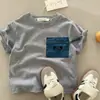 Camiseta de manga corta para niños 2026 Verano Nueva con Bolsillo para Niños y Niñas, Top Sencillo sin Cierre para Bebés