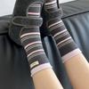 Calcetines de Rayas y Bloques de Color de Longitud Media para Mujer, Estilo Ins de Otoño Temprano, Etiqueta de Tela con Letras, Empalmados, Falsos de Dos Piezas, Estilo Holgado