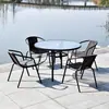 Mesa y Silla de Hierro Simple Moderna para Jardín de Ocio al Aire Libre con Silla de Ratán con Sombrilla Combinación Juego de Tres Piezas de Mesa de Café Pequeña para Patio Balcón