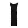 Vestido Longo Slim com Gola Swing de Verão Estilo Pura Luxúria 2025 Novo Franzido na Cintura que Cobre a Barriga Fenda Sexy nas Costas