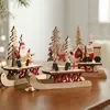 Adornos Navideños de Madera Pintada de Gran Venta, Artículos Decorativos de Madera para Mesa de Papá Noel en su Trineo, Árbol de Navidad