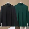 Ropa interior térmica con forro de terciopelo, engrosada y cálida, camiseta base unisex con cuello semi-alto, camiseta de manga larga de color liso, top de otoño