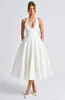 Vestido Jacquard Cruzado Europeo y Americano 2026, Cuello Halter en V, Vestido de Noche de Alta Gama, Estilo Primavera y Verano, Sin Mangas, Espalda Descubierta, Ceñido a la Cintura