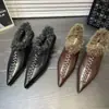 Zapatos de tacón de cuña estilo francés con punta, Mary Janes forrados de pelo, de boca profunda, para mujer, nueva colección de invierno 2026, elegantes y cálidos, zapatitos de piel