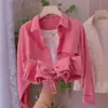 Chaqueta Camisa Rosa Suave y Dulce de Color Sólido con Cuello Polo para Mujer 2026 Primavera y Verano Nuevo Estilo Camisa Corta para Mujeres Petite