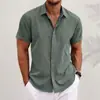 2026 Transfronteiriço Amazon Y2 Verão Mais Vendido Camisa Solta Cor Sólida Manga Curta Camisa de Linho de Bambu Cardigan para Homens