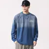 F6633 Talla Grande Hombre Otoño Nuevo Lavado Degradado Manga Larga Camiseta Hombre Holgada Estampado de Letras Desgastado Top