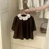 Traje Nuevo de Otoño 2025 para Niñas Estilo Princesa Retro Cárdigan de Punto Vestido Floral Conjunto de Dos Piezas Dropshipping