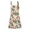 Vestido de Alça Pequeno Sexy Retro Floral Europeu e Americano com Laço Apertado na Cintura Emagrecedor Costas Abertas