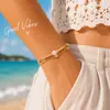 Pulsera de aleación chapada en oro para mujer, cadena de doble capa, cuentas redondas blancas, 16.5-17 cm, líneas geométricas electrochapadas, moderna para OL