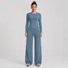 Conjunto de Roupas de Yoga Transfronteiriço Slim-fit Secagem Rápida Camiseta de Manga Longa Top Corrida ao Ar Livre Fitness Calças Retas Largas Conjunto