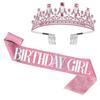 Corona de cumpleaños más vendida transfronteriza, conjunto de cumpleaños para niña, corona de diamantes de imitación para niña, cinta ritual