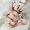 Uñas postizas de gel para uso transfronterizo, uñas postizas al por mayor, color mate, rejilla de bloques de color, 24 piezas de uñas Q46