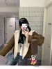 Jaqueta Color Block de Lapela Manga Longa Estilo Retrô Petite para Mulheres, Outono e Inverno Casual Versátil Top Solto