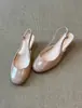 Sandálias femininas elegantes de couro macio estilo francês vintage, bico fechado, simples e versáteis, sapatos de verão femininos com tira no calcanhar