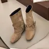 Botas de Pierna de Pantalón de Tacón Grueso de Calibre Grande para Mujer 2026 Nueva Moda Hebilla de Cinturón Punta Cuadrada Botines Cortos Botas de Motocicleta Botas de Plataforma
