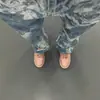 Calças de nicho americanas Totem Drop Color Design Sense Jeans Europeu e americano High Street hiphop Retro Old Straight Pants